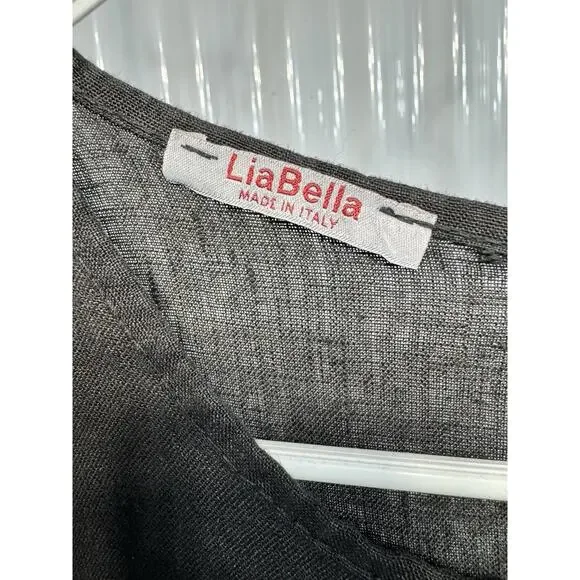 Lia Bella Italian Linen Short Sleeve Dress Midi Artsy Oversized Lagenlook Gray L - Picture 2 of 4